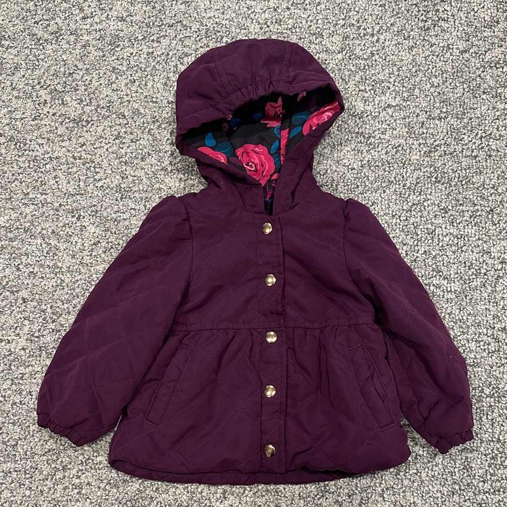 London Fog Girls Dark Purple Hooded Puffer Jacket